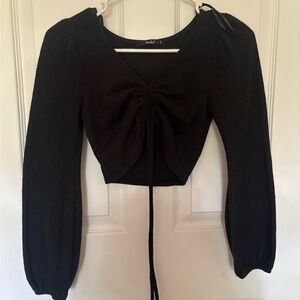 Papaya Black Ruched Long Sleeve Crop Top